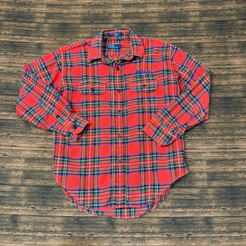 Ralph Lauren Vintage Size M 8 Red & Blue Plaid Boys Girls Shirt‎ Top Button Up